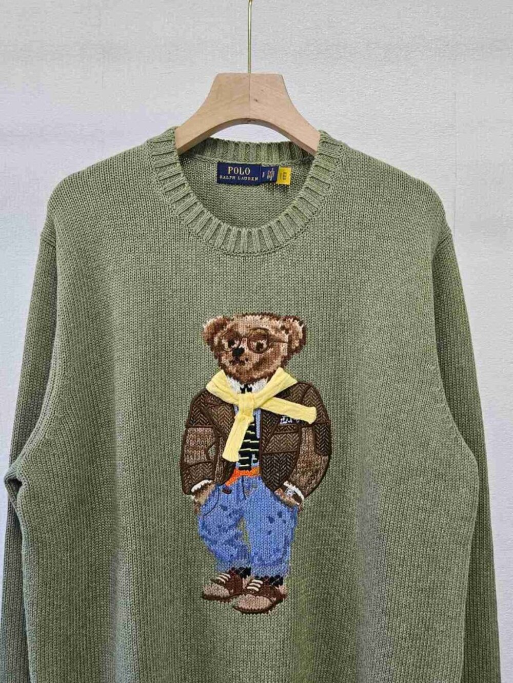 Polo Ralph Lauren Sage Green Preppy Polo Bear Crewneck Knit Sweater - Picture 3 of 4